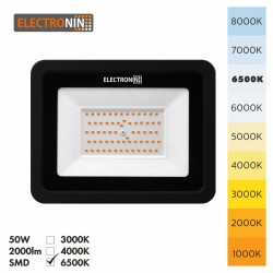 Proiector LED 50W, 5000lm, AC220-240V, 50/60 Hz, IP65, 120°, 6500K, negru, A+